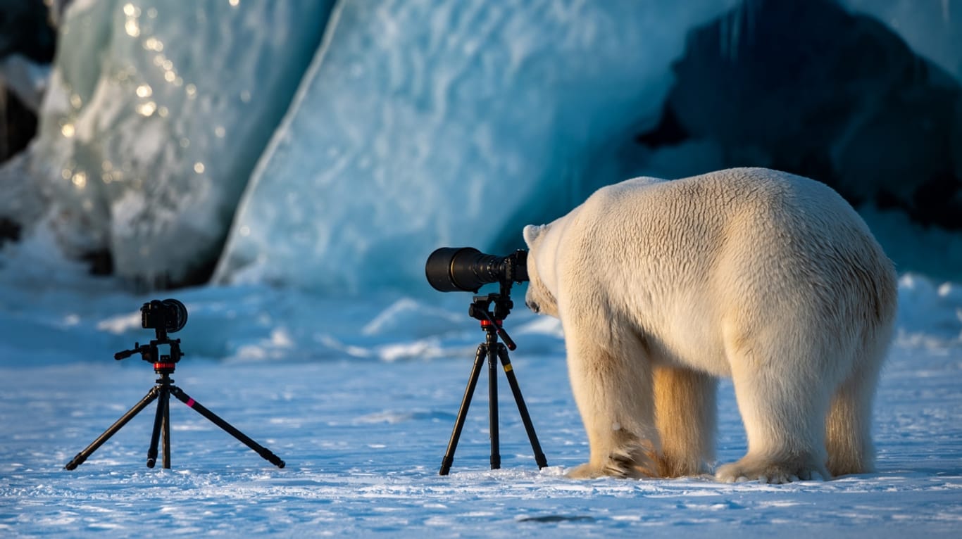 Ein Eisbär schaut in eine Linse: Als der Fotofrag Roie Galitz den Eisbären fotografieren wollte, kam dieser neugierig auf ihn zugelaufen.