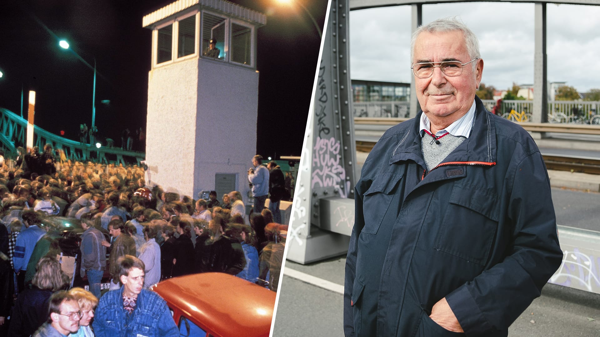 Harald Jäger (r.) öffnete am 9. November 1989 den DDR-Grenzübergang an der Bornholmer Straße.