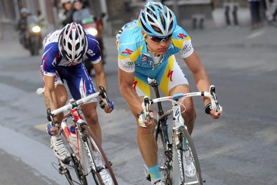 Alexander Winokurow (vorne) und Alexander Kolobnew bei Lüttich-Bastogne-Lüttich 2010.