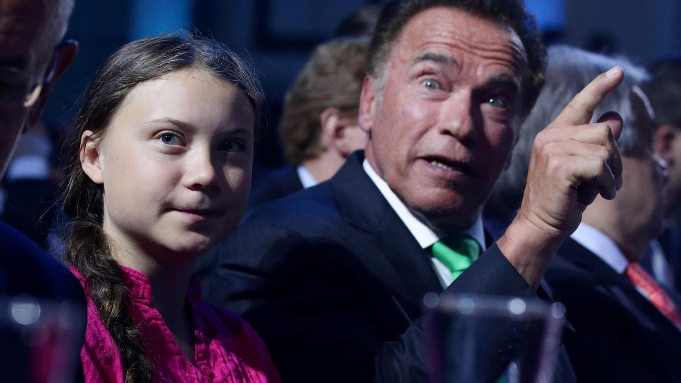 Arnold Schwarzenegger und Greta Thunberg im Mai 2019: Der Gouverneur traf die Klimaschutz-Aktivistin bei einer politischen Veranstaltung in Wien.