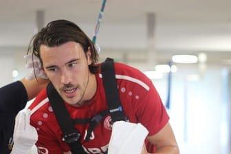 Ein RWE-Spieler beim Laktattest: Die Spieler von Rot-Weiss Essen mussten gestern aufs Laufband.