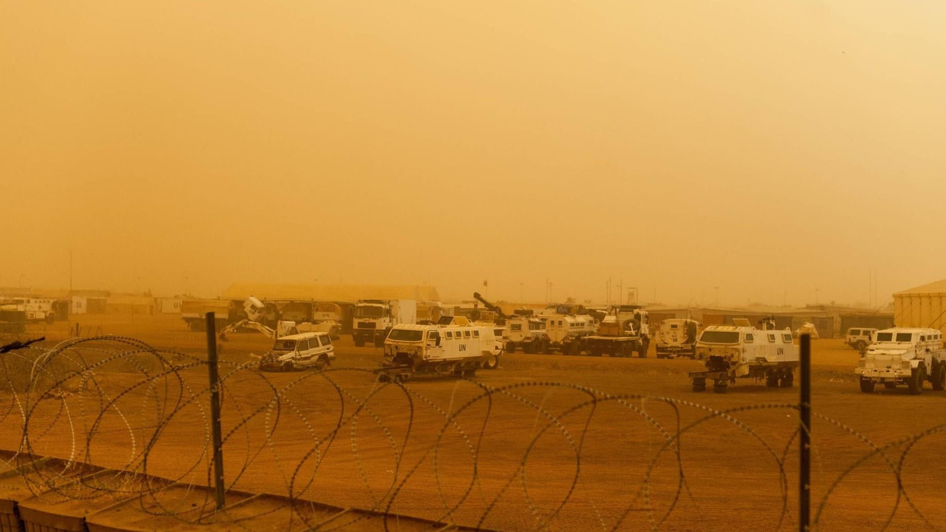 Sandsturm im Bundeswehr-Lager Camp Castor in Gao, Mali.