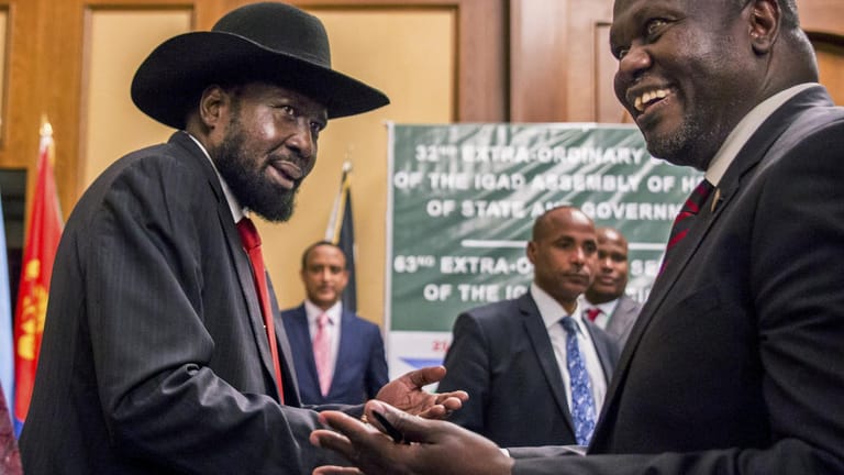 Südsudans Präsident Salva Kiir, Rebellenführer Riek Machar.