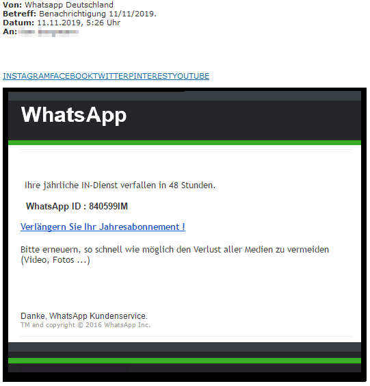 So sieht eine falsche WhatsApp-Mail aus.