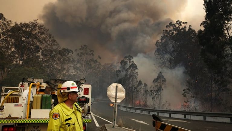 Einsatzkräfte bekämpfen Waldbrände im Taree-Nationalpark in New South Wales.