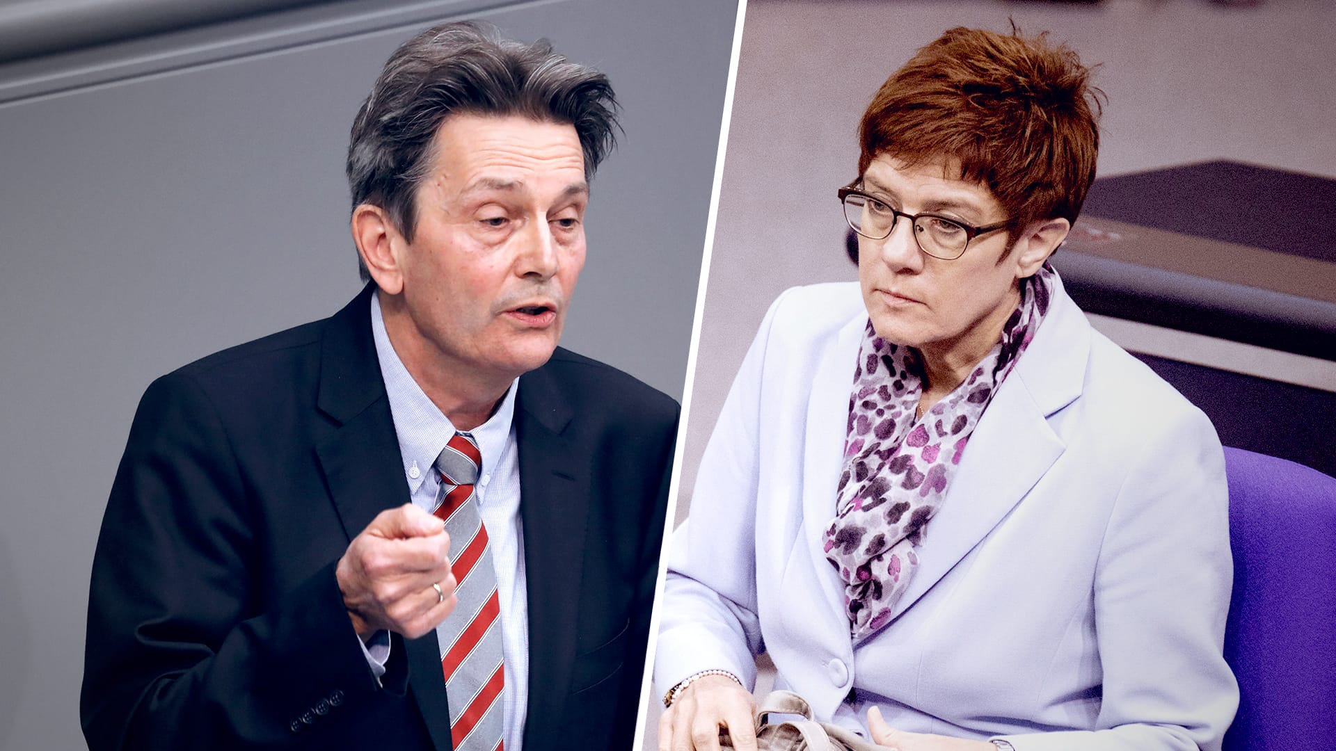 Rolf Mützenich (links) und Annegret Kramp-Karrenbauer: Der SPD-Fraktionschef hat große Bedenken wegen der Außenwirkung der Verteidigungsministerin.