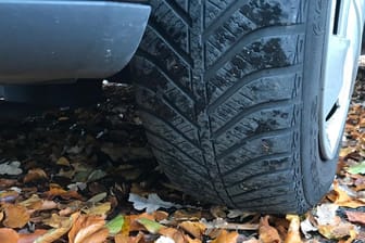 Autotreifen auf feuchtem Herbstlaub: Die EU hat sich auf eine genauere Kennzeichnung für Reifen geeinigt.
