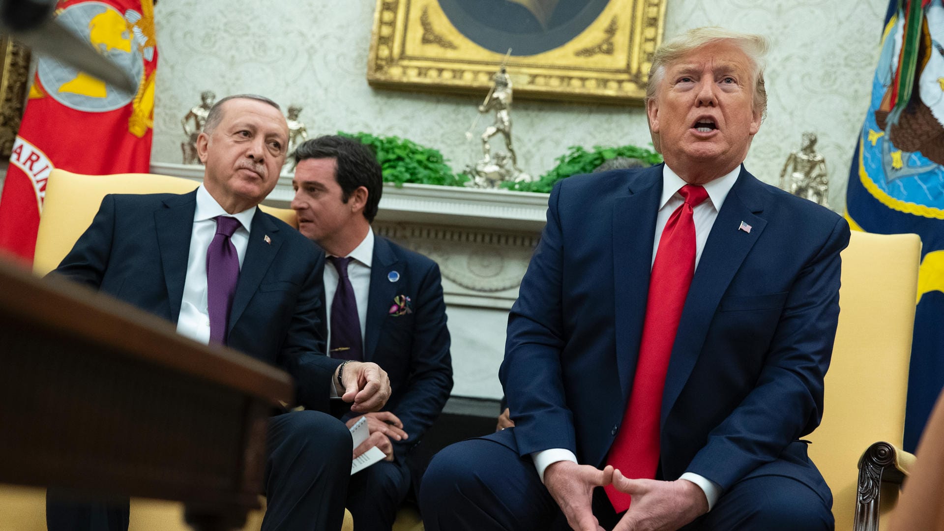 Donald Trump, Recep Tayyip Erdogan im Oval Office: Anscheinend wollte der türkische Präsident mit einem Video überzeugen.