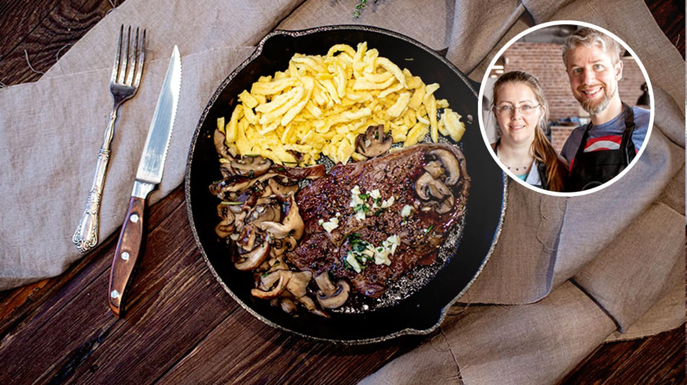 Steak mit Pilzen: Die Kräuter geben dem Fleisch den ganz besonderen Geschmack.