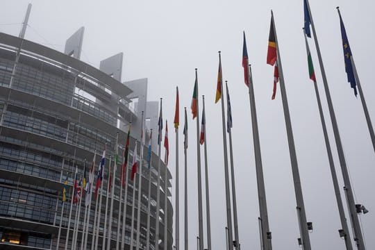 Die Flaggen der Mitgliedstaaten vor dem EU-Parlament in Straßburg.