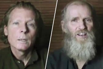 Die zwei Geiseln in einem Video der Taliban im Jahr 2017: Nach ihrer Freilassung wurden die Männer von der US-Armee ausgeflogen.