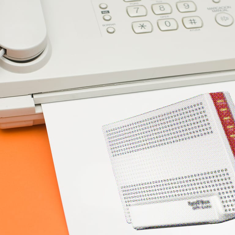 Ein Fax druckt ein Papier mit einem Fritzbox-Bild aus: Mit dem Router können Sie auch Faxe versenden und empfangen.