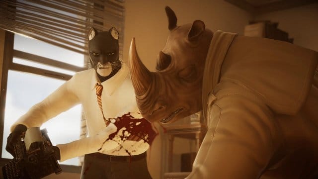 In "Blacksad: Under the skin" geht es auch mal härter zu. Hier wehrt sich der Katzen-Detektiv mit der Schreibmaschine gegen ein unfreundliches Nashorn. In "Blacksad: Under the skin" geht es auch mal härter zu. Hier wehrt sich der Katzen-Detektiv mit der Schreibmaschine gegen ein unfreundliches Nashorn.