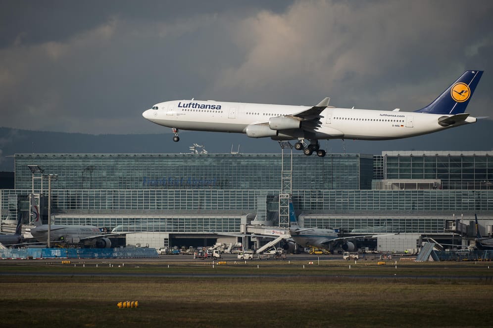 Maschine der Lufthansa im Landeanflug auf Frankfurt (Main): Eine 30-jährige IS-Anhängerin und ihre drei Kinder sind am Samstagabend mit Unterstützung des Auswärtigen Amtes in Deutschland angekommen.