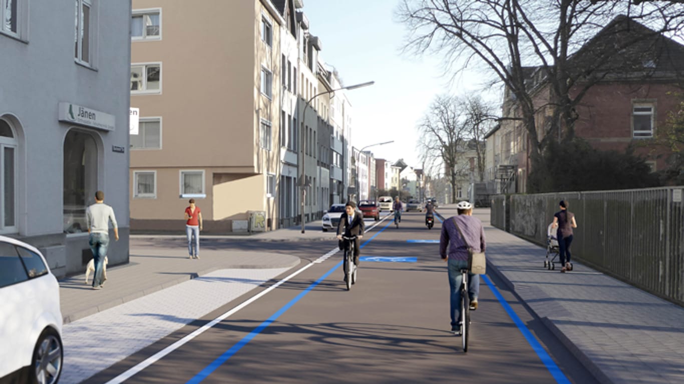 Visualisierung des Radschnellweges an der Bachemer Straße/Höhe Wittgensteinstraße: Die Verbindung soll das Fahrradfahren attraktiver machen.