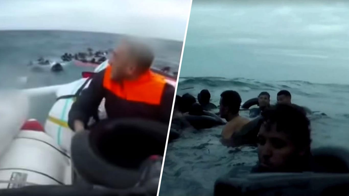 Vor Lampedusa: Diese Aufnahmen der italienischen Küstenwache zeigen die dramatische Rettung von knapp 150 Flüchtlingen im Mittelmeer.