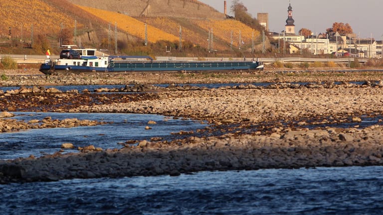 Niedrigwasser im Rhein: Hitze und der Rückgang der Niederschlagsmenge könnten die Pegelstände der Flüsse stark beeinflussen.