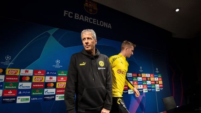 Sind mit dem BVB beim FC Barcelona gefordert: Coach Lucien Favre (l) und Kapitän Marco Reus. Sind mit dem BVB beim FC Barcelona gefordert: Coach Lucien Favre (l) und Kapitän Marco Reus.