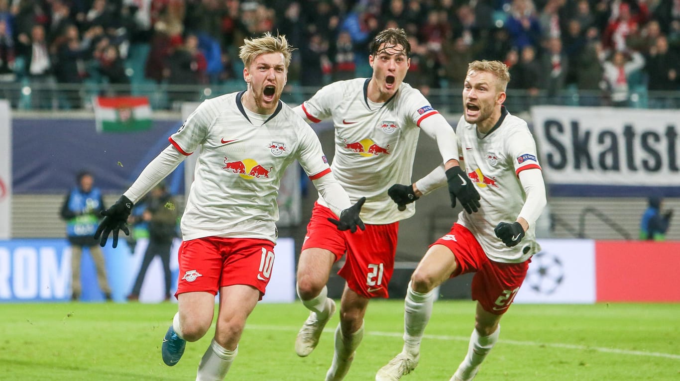 RB Leipzig - Benfica: Emil Forsberg (li.) schoss die Sachsen ins Achtelfinale.