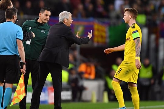 BVB-Trainer Lucien Favre spricht mit Marco Reus.