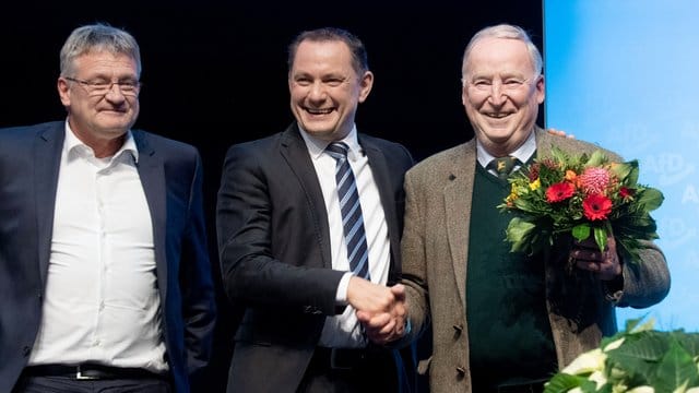 Jörg Meuthen (l-r), Tino Chrupalla und Alexander Gauland beim Parteitag in Braunschweig. Jörg Meuthen (l-r), Tino Chrupalla und Alexander Gauland beim Parteitag in Braunschweig.