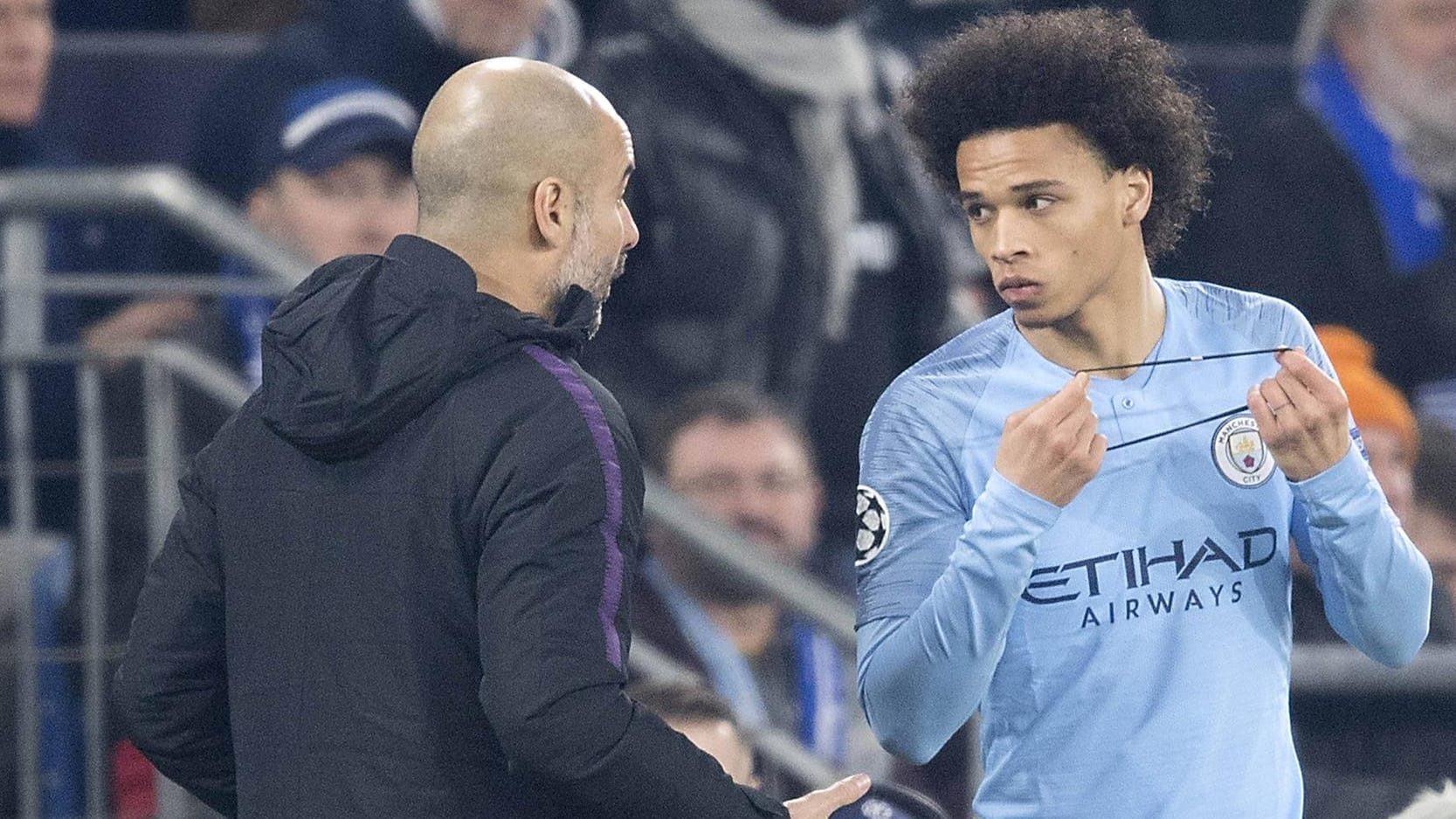 City-Trainer Pep Guardiola mit Schützling Leroy Sané: Die Zukunft des Deutschen ist ungewiss.