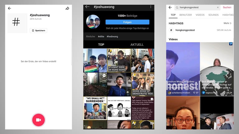 Tiktok- und Instagram-Screenshots vom 04.12.2019.