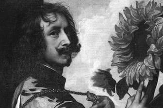 Das Selbstbildnis mit Sonnenblume nach Anthonis van Dyck aus dem 17. Jahrhundert (Schwarzweiß Foto): Die Echtheit der Gemälde muss noch offiziell bestätigt werden.