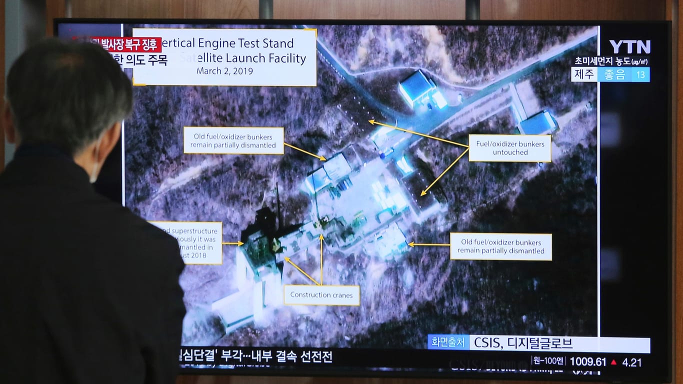 Ein Satellitenbild der Anlage im südkoreanischen Fernsehen: Nordkorea zufolge wurde dort ein "sehr wichtiger Test" durchgeführt.