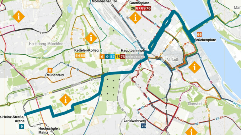 Eine neue digitale Karte des Mainzer Nahverkehrs: Hierüber können sich Nutzer über das veränderte Angebot informieren.