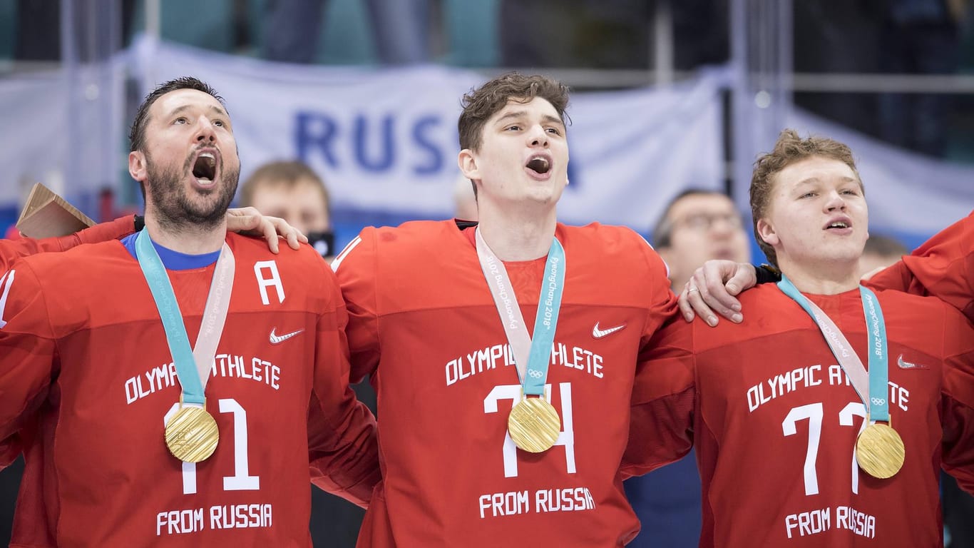 Schon bei den Winterspielen 2018 in Pyeongchang mussten die russischen Sportler als neutrale Athleten antreten: wie hier die Eishockey-Nationalmannschaft.