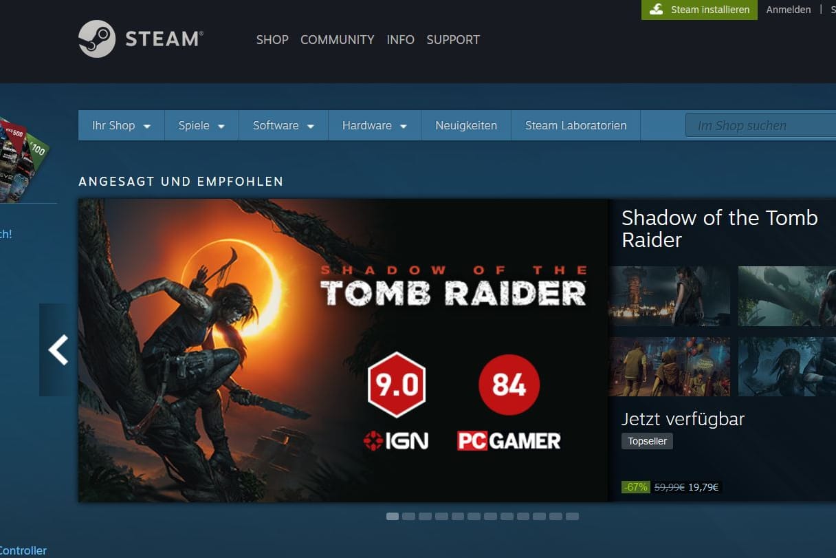 Screenshot Spieleplattform Steam: Auch Rechtsextreme nutzen die Plattform.