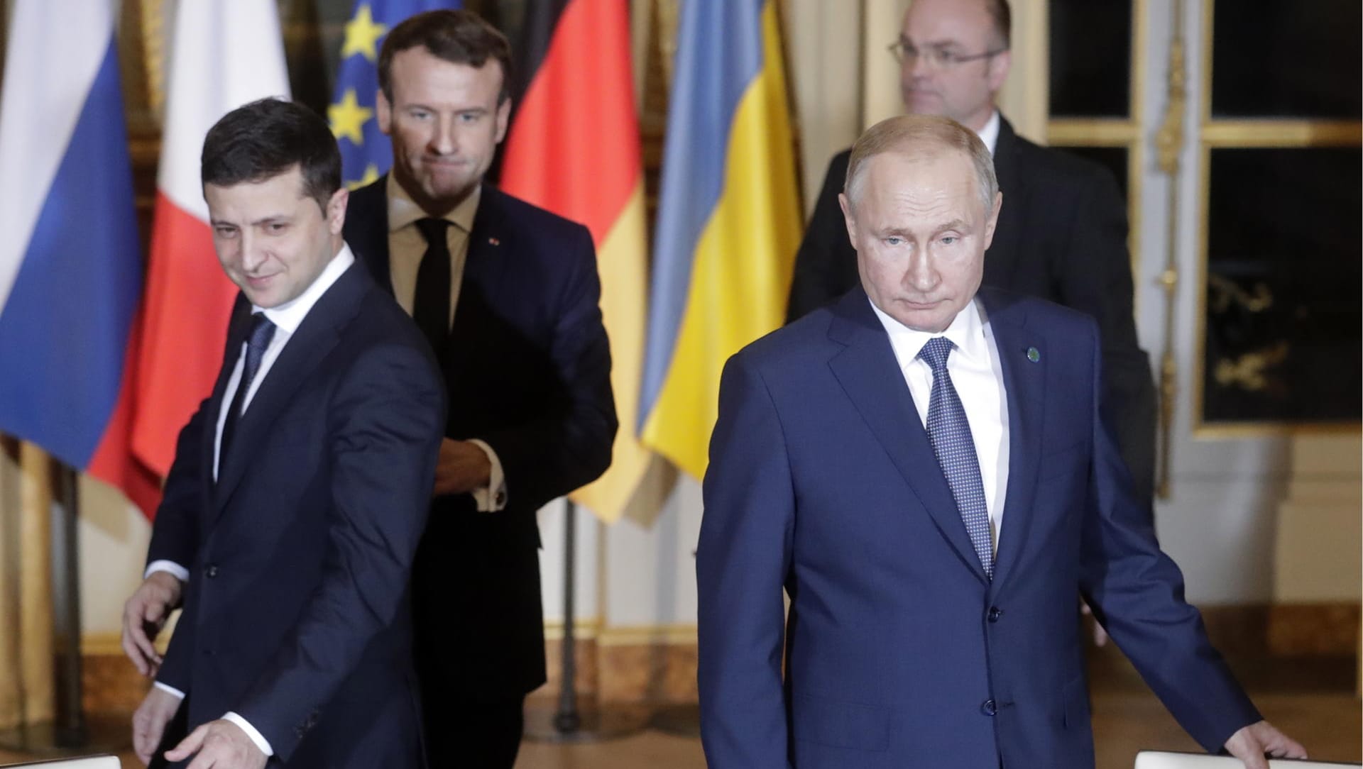 Der russische Präsident Wladimir Putin (r.) und sein ukrainischer Amtskollege Volodymyr Selenskiy treffen sich in Frankreich das erste Mal persönlich.