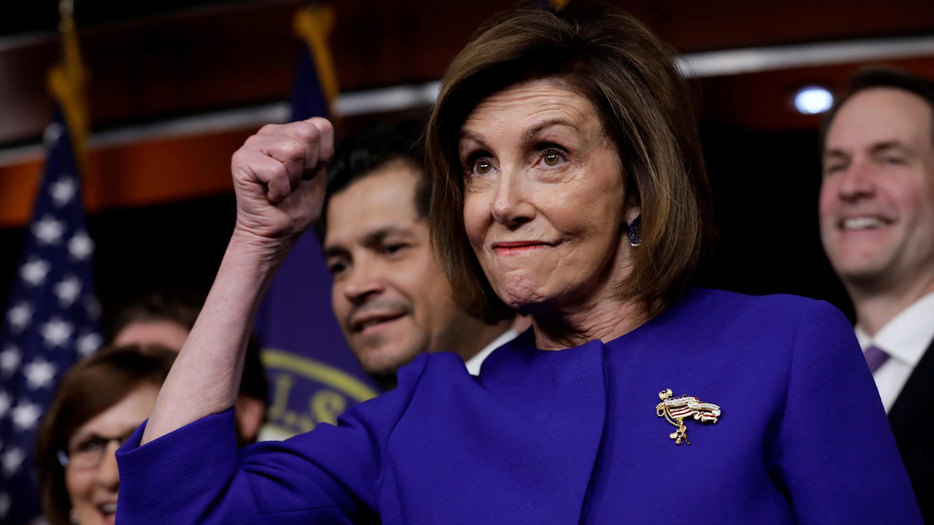 Nancy Pelosi, Sprecherin des US-Repräsentantenhauses während einer Pressekonferenz zum USMCA-Abkommen. Nancy Pelosi, Sprecherin des US-Repräsentantenhauses während einer Pressekonferenz zum USMCA-Abkommen.