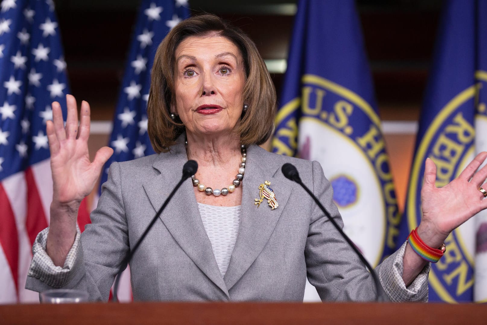 Speaker of the United States Nancy Pelosi: Das Impeachment-Verfahren folgt ihrem Plan.of Representatives Nancy Pelosi (Democrat of California) speaks at her weekly press