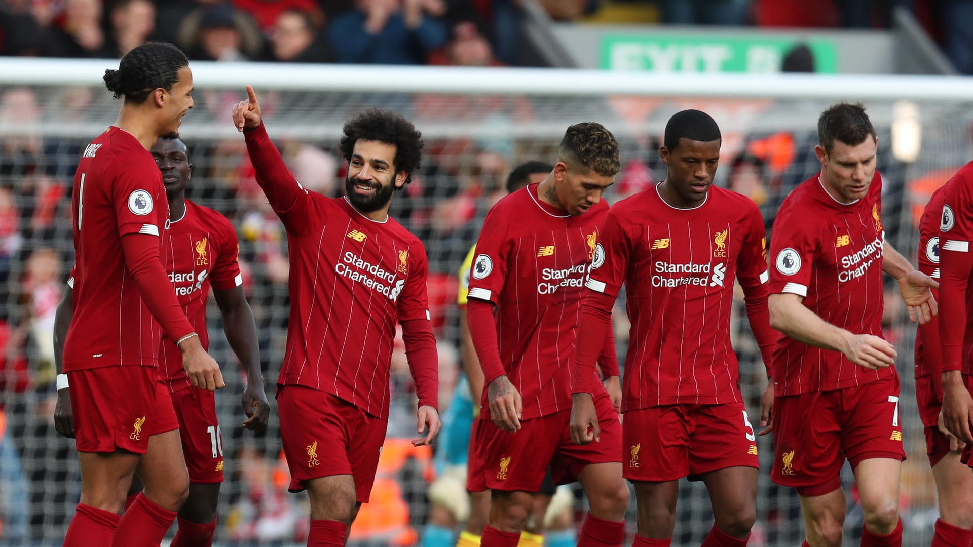 Schoss sein Team zum Sieg gegen Watford: Liverpools Lebensversicherung Mohamed Salah (3.v.l.). Schoss sein Team zum Sieg gegen Watford: Liverpools Lebensversicherung Mohamed Salah (3.v.l.).