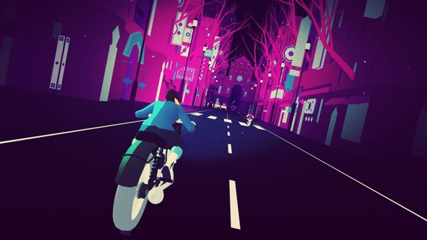 Ob auf dem Motorrad oder dem Skateboard - die Heldin in "Sayonara Wild Hearts" ist rasend schnell unterwegs.