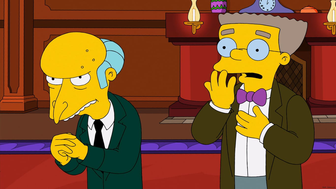 Mr. Burns und sein Assistent: Der betagte Springfield-Bewohner leitet ein Atomkraftwerk. Die Stadt hält er mit seiner Geldgier ständig auf Trab.