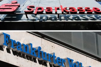 Die Logos der Sparkasse und der Frankfurter Volksbank: Bis Weihnachten ist die Eröffnung sieben weiterer gemeinsamer Filialen geplant.