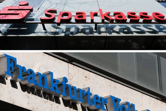 Die Logos der Sparkasse und der Frankfurter Volksbank: Bis Weihnachten ist die Eröffnung sieben weiterer gemeinsamer Filialen geplant. Die Logos der Sparkasse und der Frankfurter Volksbank: Bis Weihnachten ist die Eröffnung sieben weiterer gemeinsamer Filialen geplant.