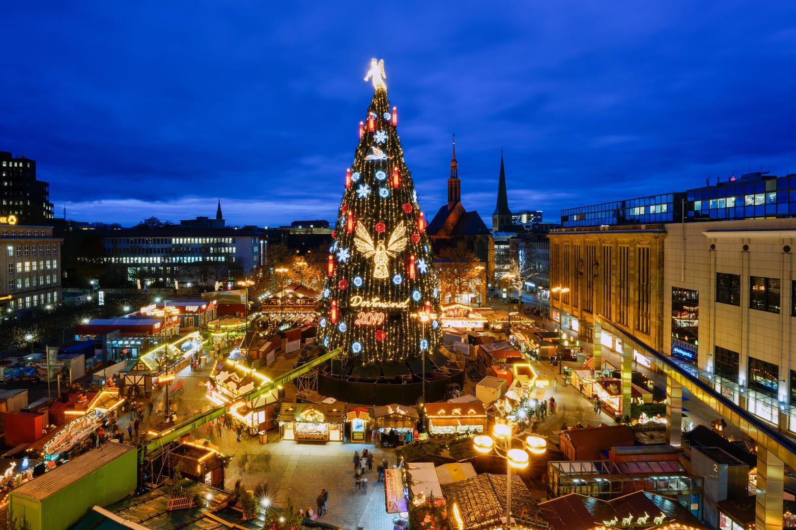 Weihnachtsbaum Dortmund: Insgesamt 1.700 Fichten sind in dem größten Weihnachtsbaum der Welt verarbeitet.