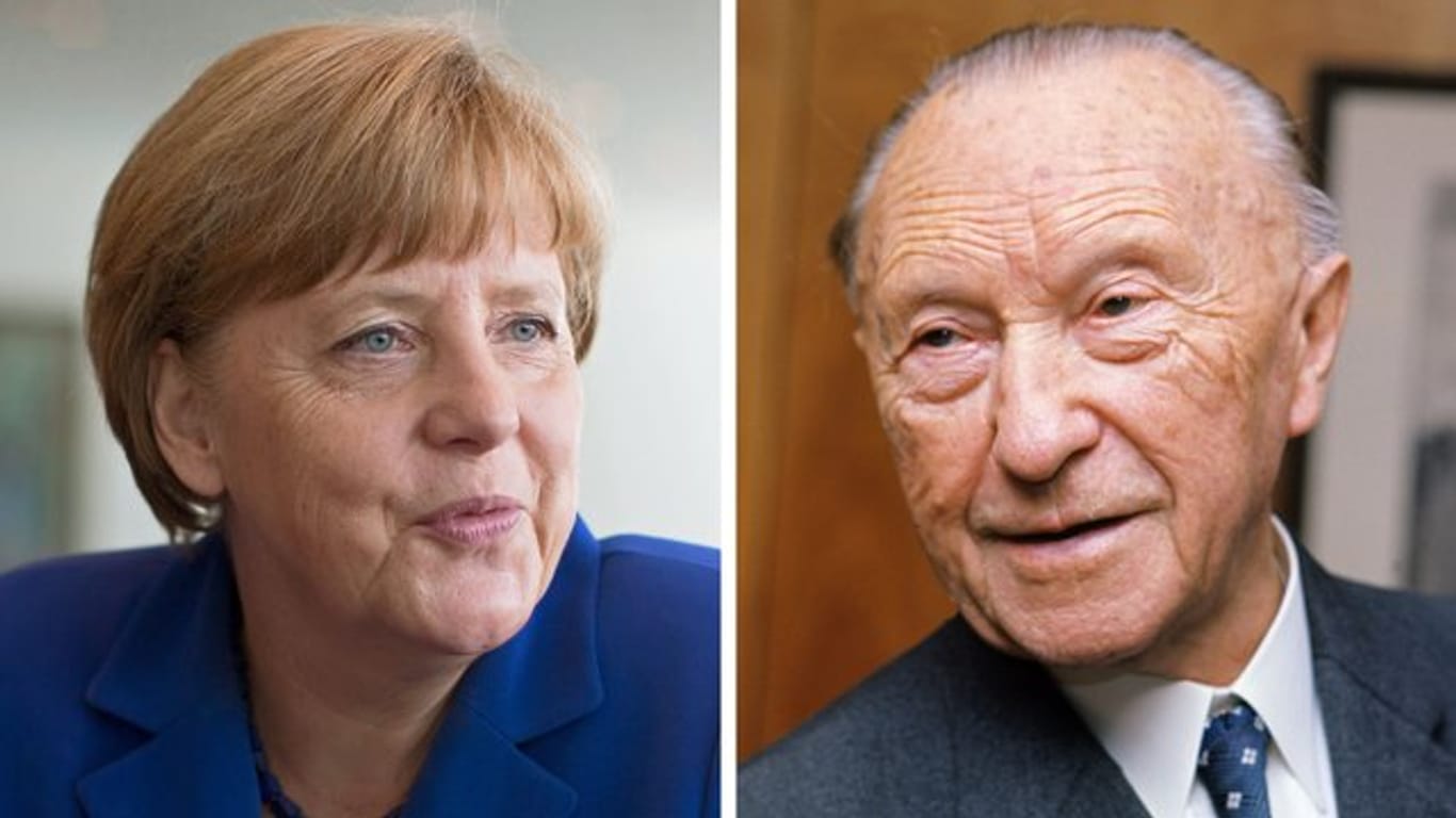 Kanzlerin Angela Merkel ist genauso lange im Amt wie einst Konrad Adenauer (r).