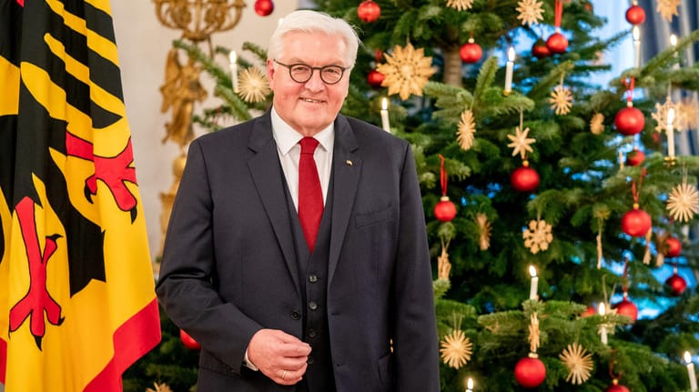 Frank-Walter Steinmeier vor einem Weihnachtsbaum im Schloss Bellevue: Der Bundespräsident fordert die Bürger in seiner Weihnachtsansprache auf mitzuhelfen.