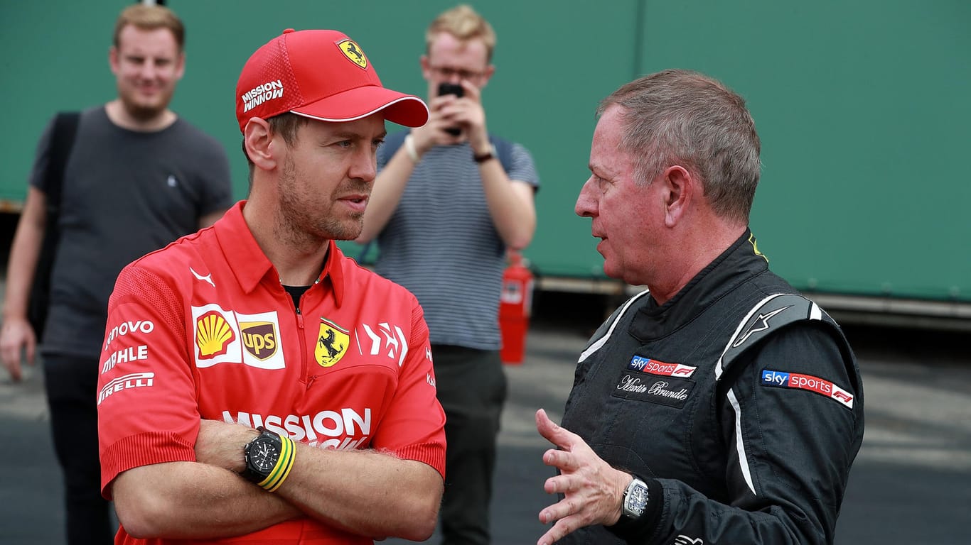 Zweifelt zunehmend an Vettels Fähigkeiten: Formel-1-Ikone Martin Brundle (r.) mit Sebastian Vettel (l.).