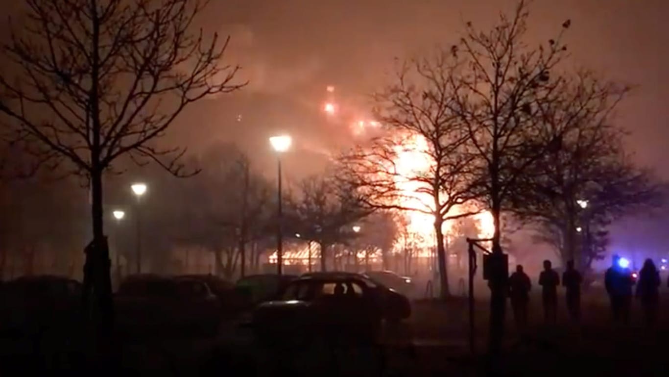 Der Zoo in Krefeld: Meterhohe Flammen schlagen in der Silvesternacht aus dem brennenden Affenhaus.