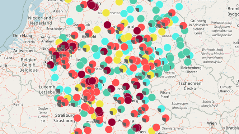 Karte des Umweltbundesamtes: Am Neujahrsmorgen war die Luftqualität in weiten Teilen Deutschlands schlecht.