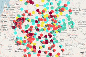 Karte des Umweltbundesamtes: Am Neujahrsmorgen war die Luftqualität in weiten Teilen Deutschlands schlecht.
