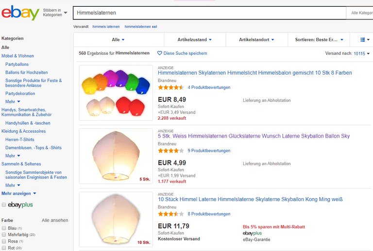 2.288-mal wurde allein das Set mit zehn Ballons verkauft, das per Anzeige prominent bei Ebay beworben wurde: Über seine Marke trendmaus.de setzt Alsino große Mengen ab.