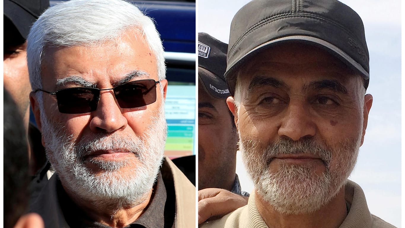 Der stellvertretende Leiter der irakischen Volksmobilisierungskräfte, Abu Mahdi al-Muhandis (l.), und der Kommandeur der iranischen Al-Kuds-Brigaden, Ghassem Soleimani.