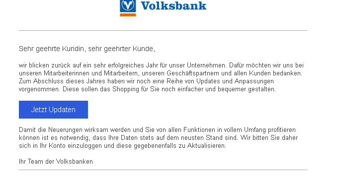 Screenshot Betrugsmail: Mit dieser E-Mail wollen Betrüger Kontodaten abgreifen.